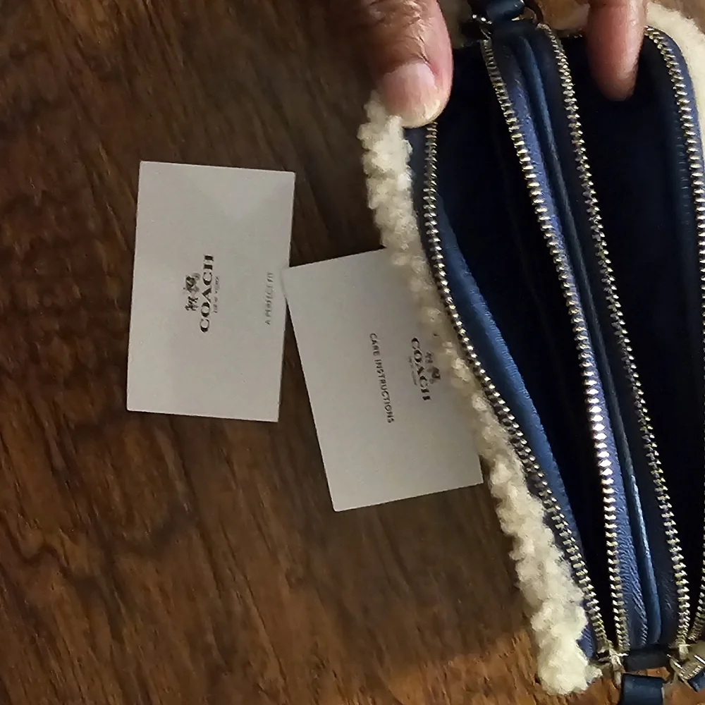 Coach Blue Crossbody Bag with Shearling Trim - Picture 3 of 4